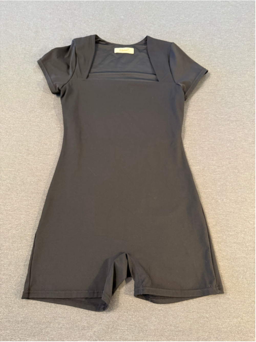 Qinsen Black Square Neck Short Sleeve Bodycon Romper Size L Excellent Condition